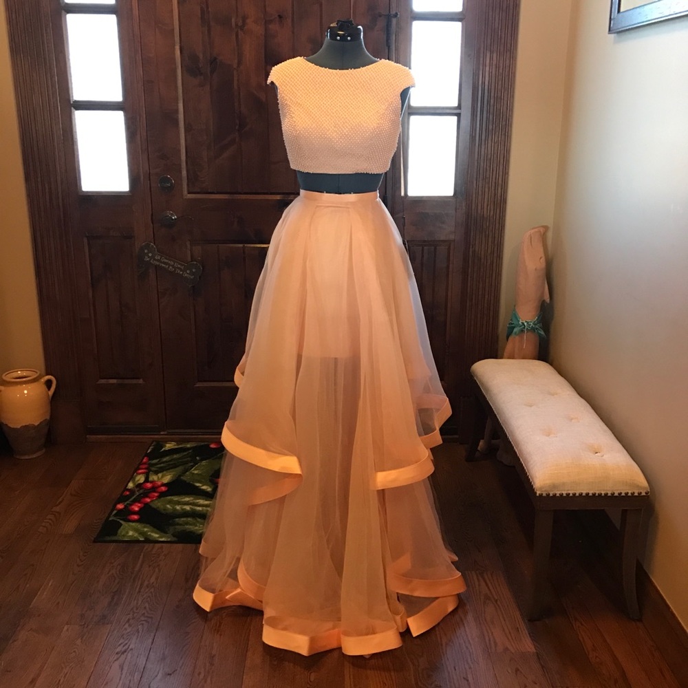 TERANI 2pc Beaded Crop Top BLUSH PINK Prom Gown!